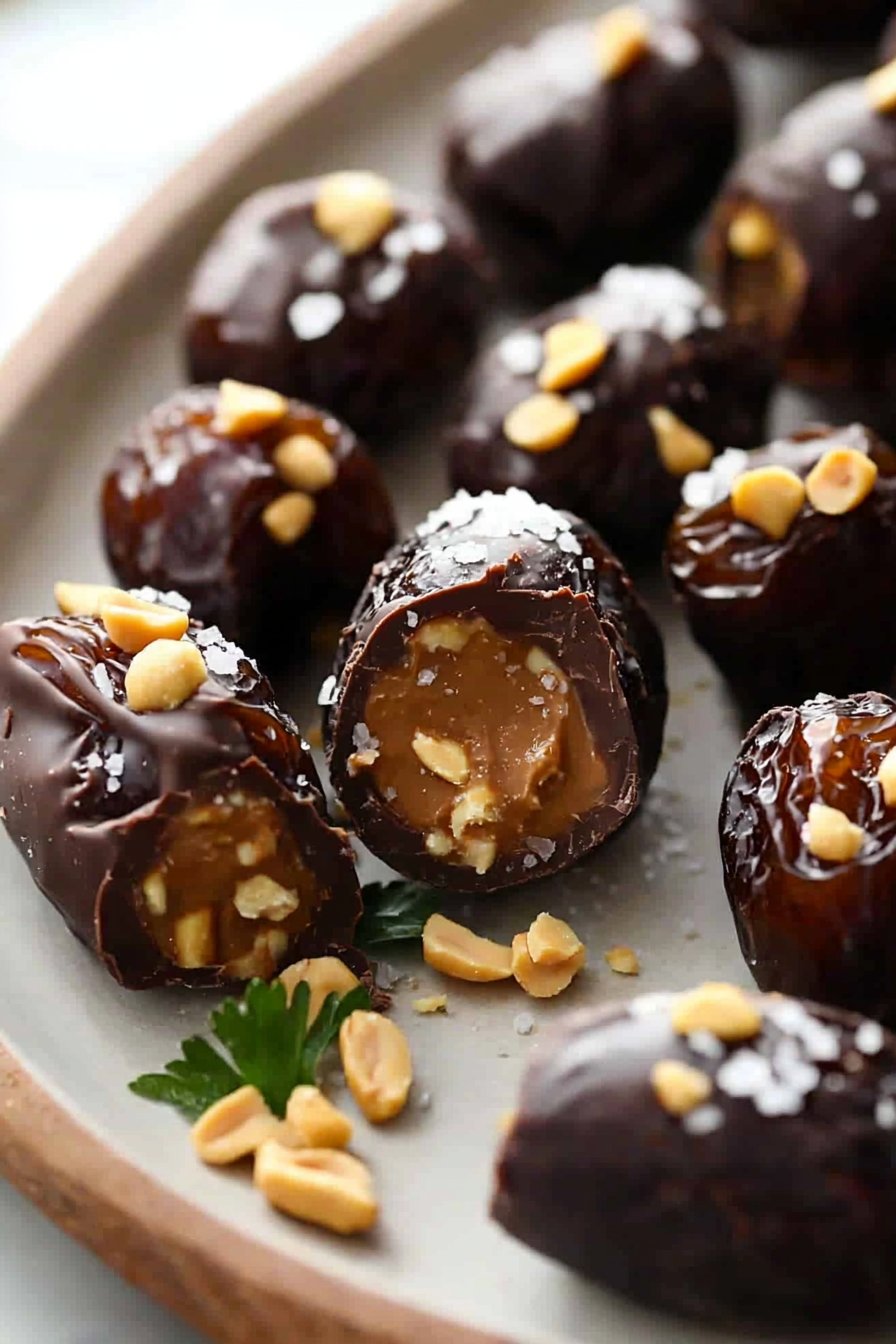 Healthy Chocolate Covered Snickers Stuffed Dates