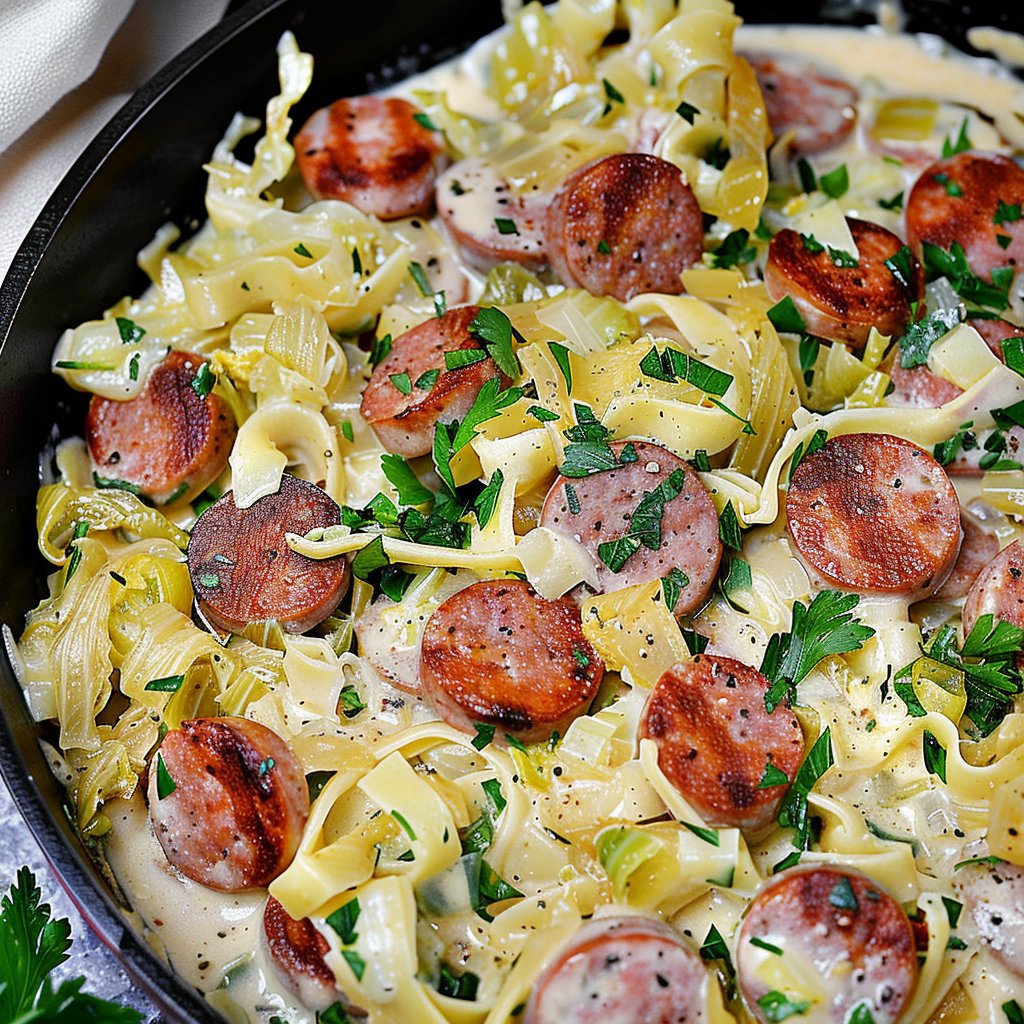 Cajun Sausage and Cabbage Alfredo