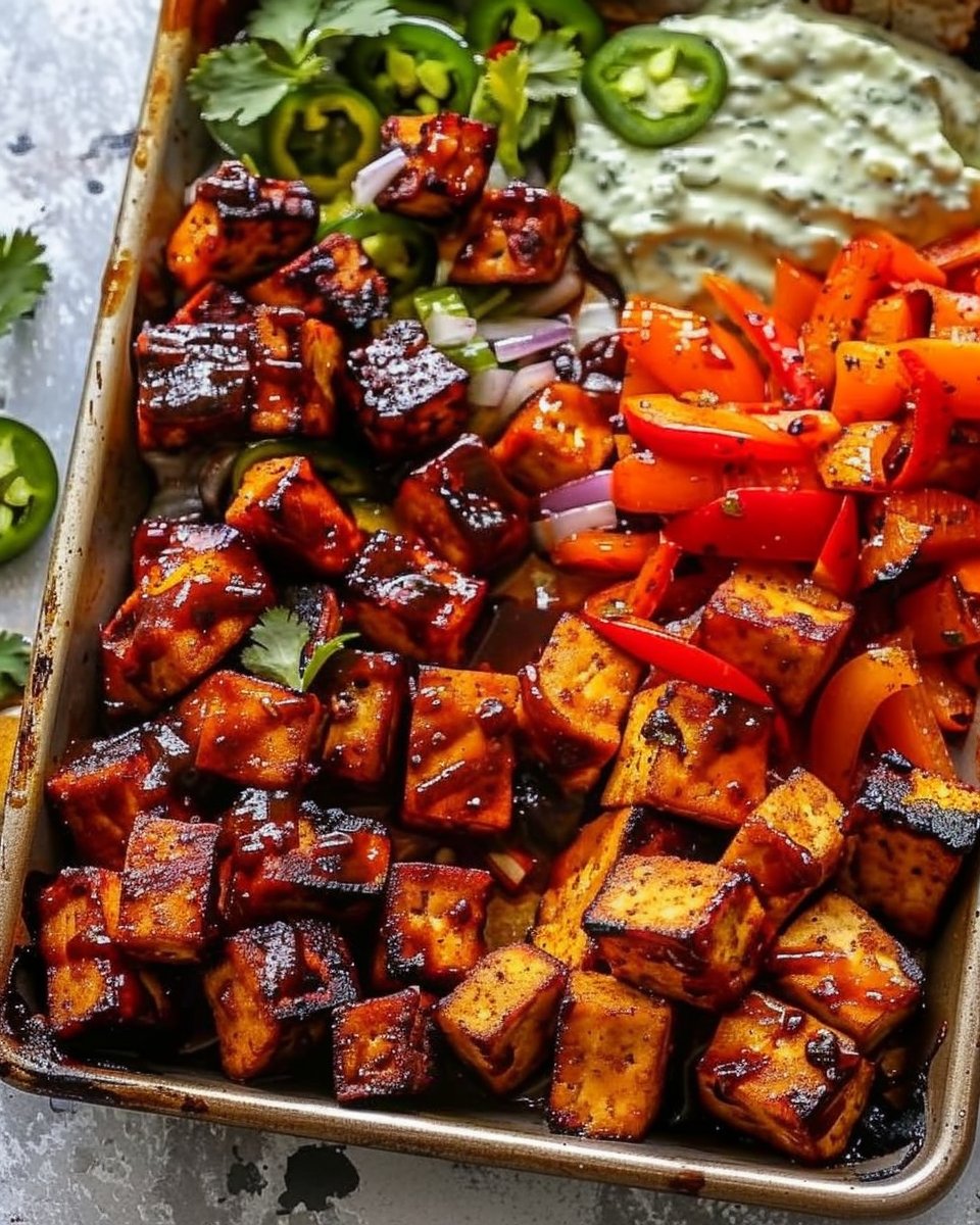 Vegan Sheet Pan BBQ Tofu Bowls with Jalapeño Ranch