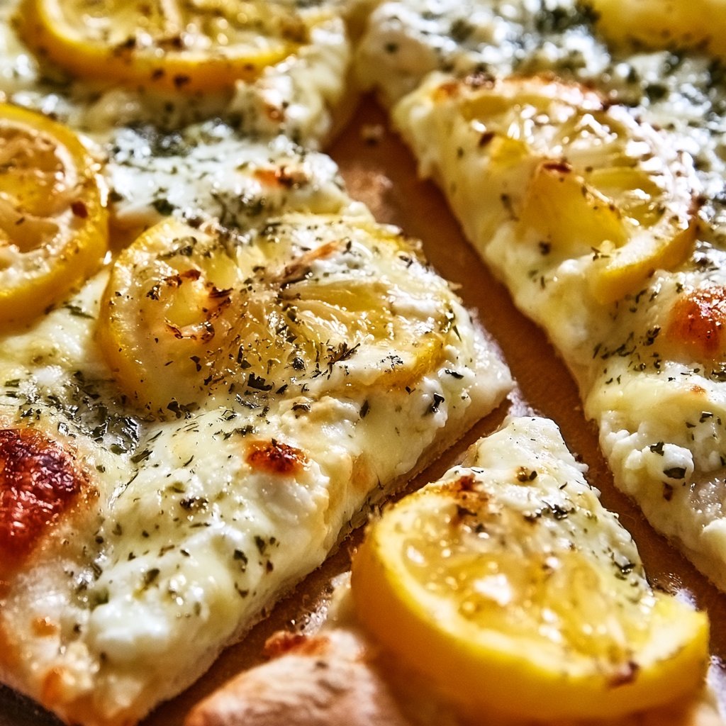 Zitronenpizza mit Ricotta und Mozzarella