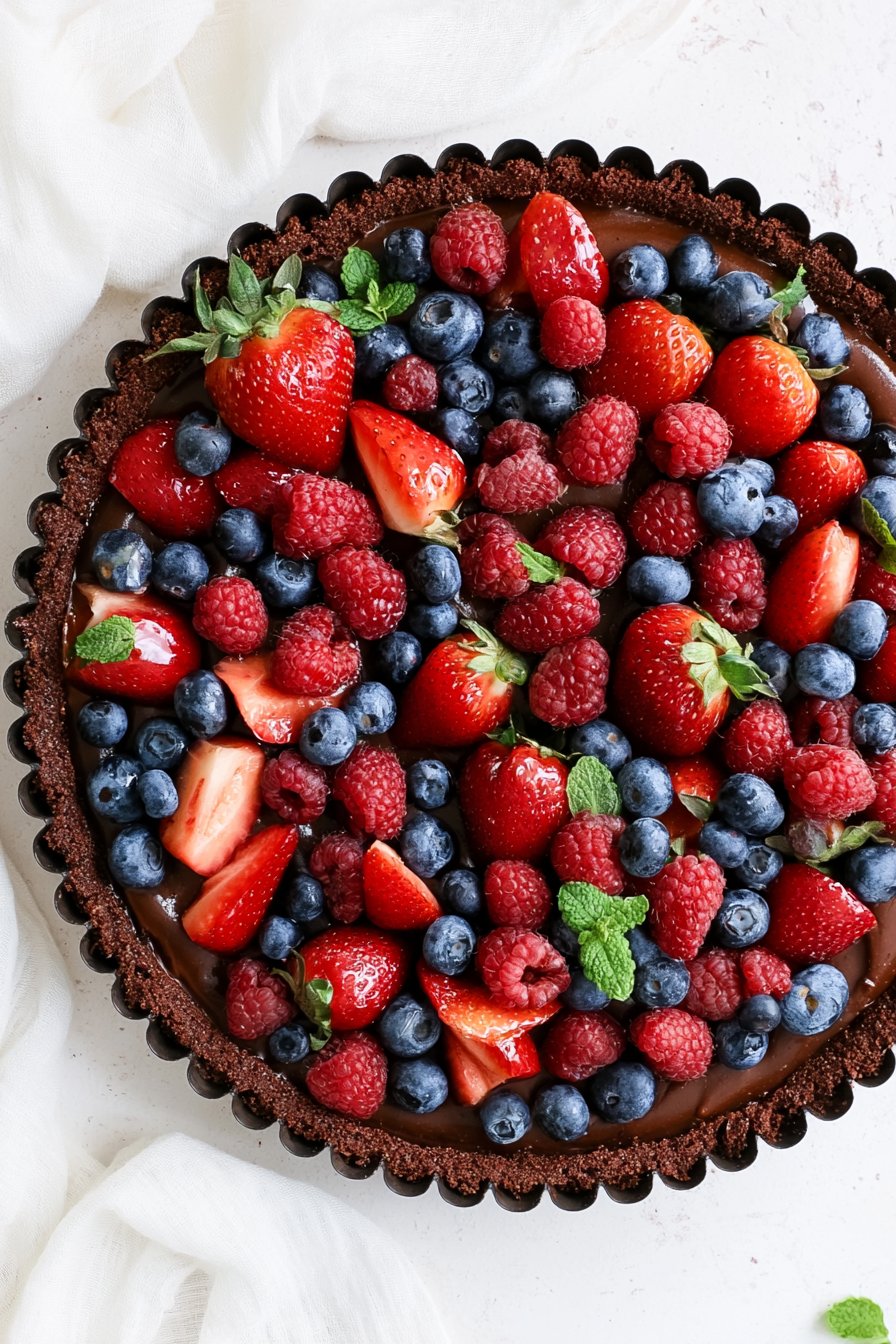 No Bake Chocolate Berry Tart (Gluten Free & Vegan)