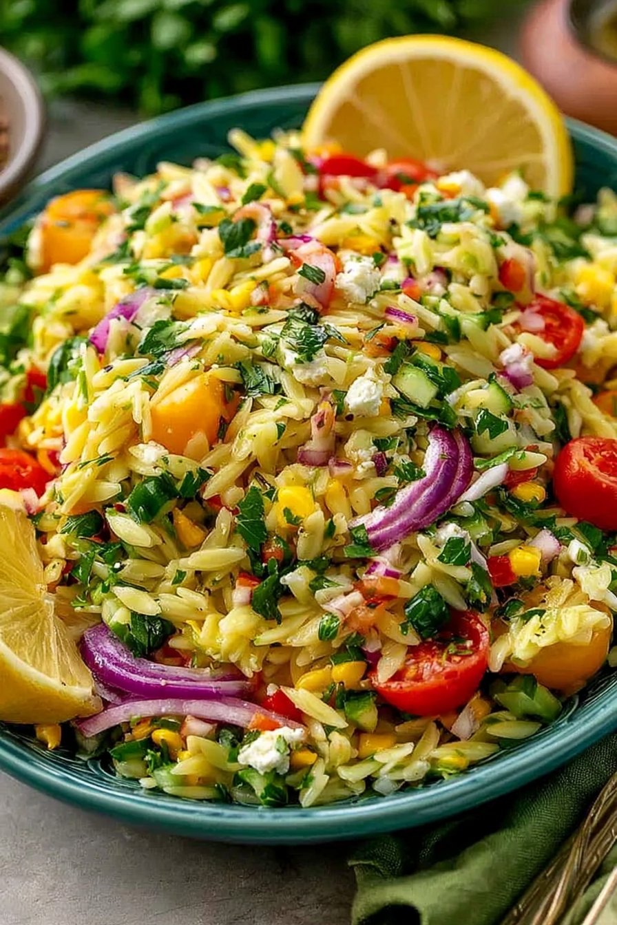 Fresh Lemon Orzo Pasta Salad - FlirtyFood