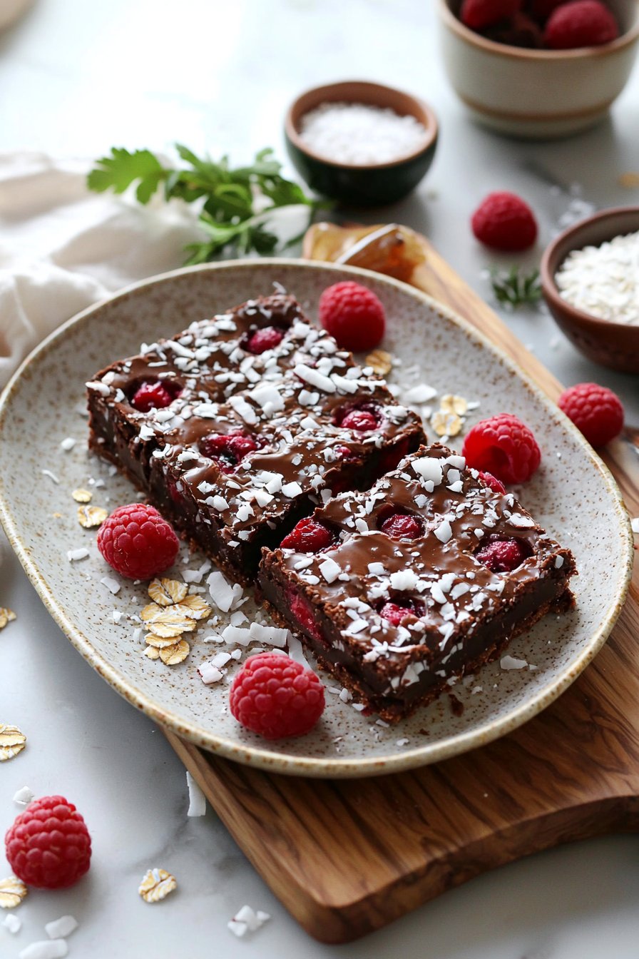 No-Bake Himbeer-Kokos-Brownie-Riegel