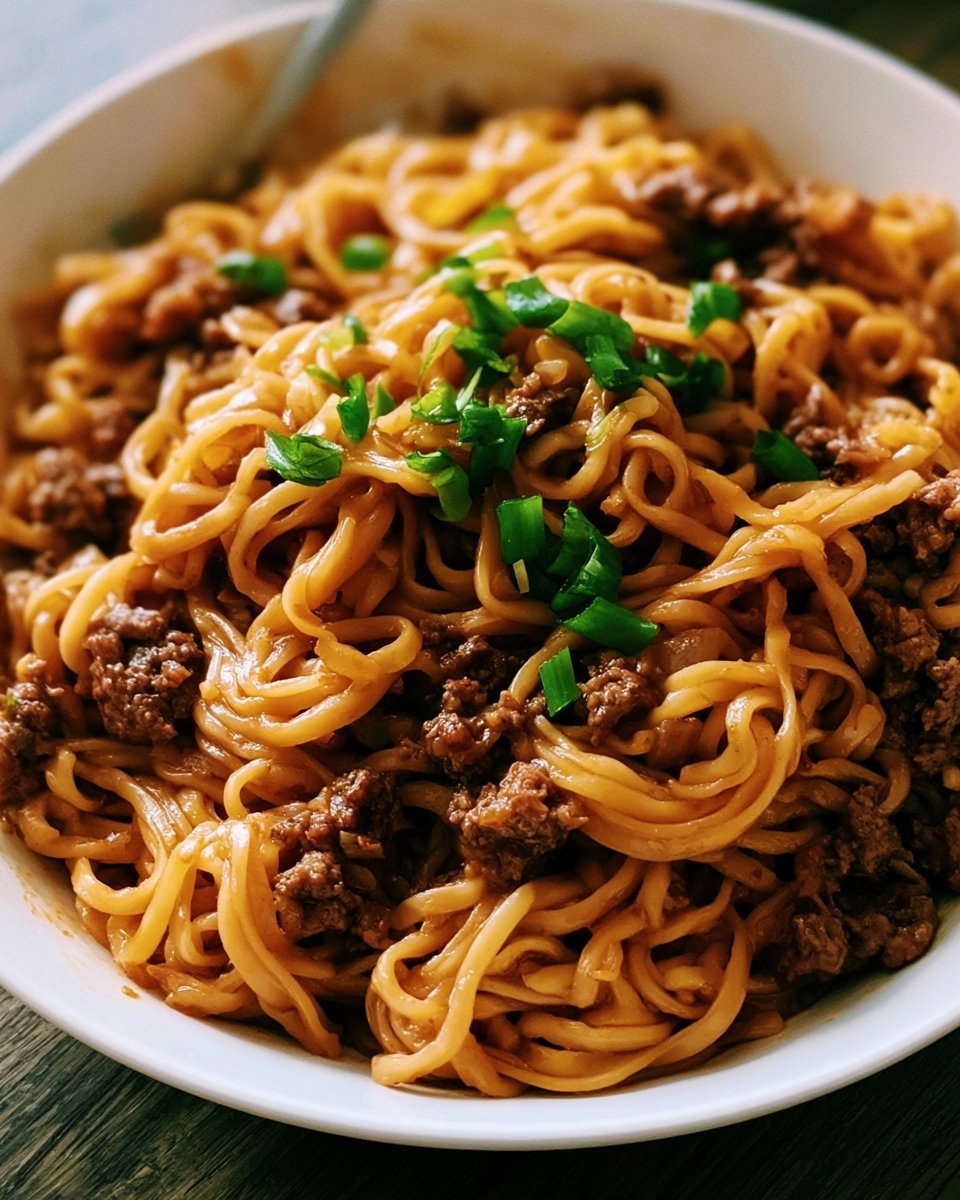 Mongolian Ground Beef Noodles Recipe