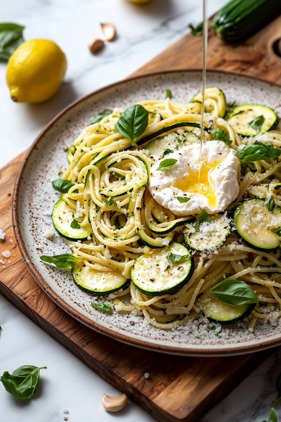 Lemon Zucchini Pasta with Burrata