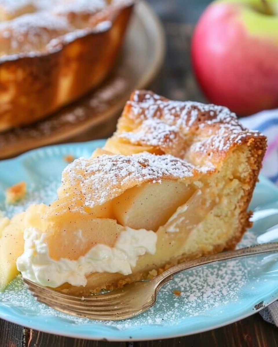German Apple Custard Cake with Creme Fraiche