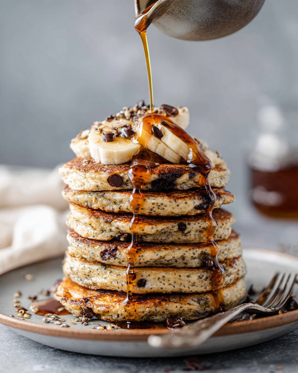 Fluffy Vegan Chocolate Chip Pancakes with Chia Seeds