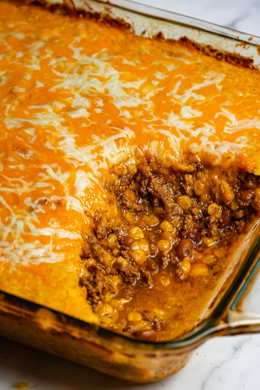 Cheesy Beef Cornbread Casserole