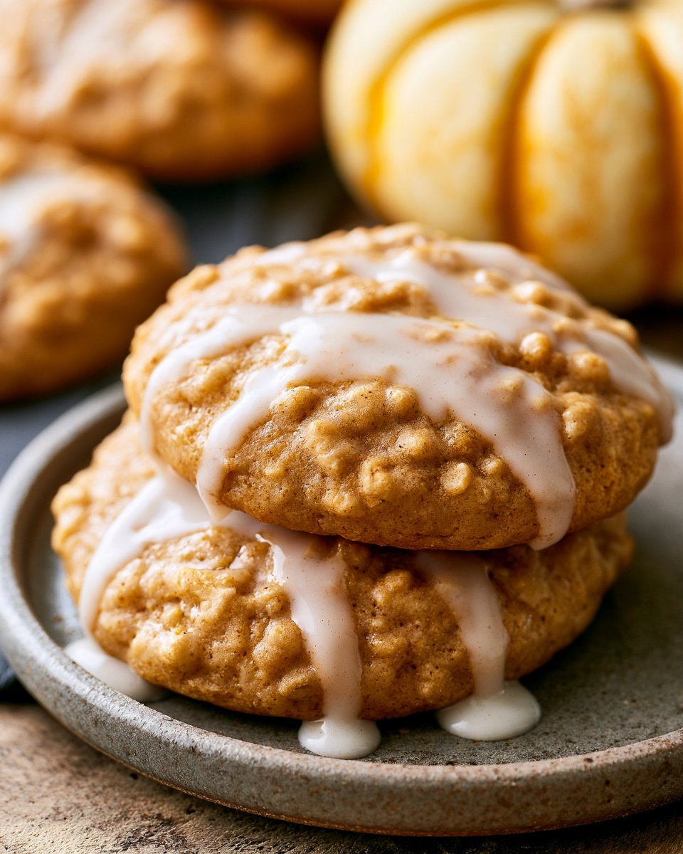 Iced Pumpkin Oatmeal Cookies