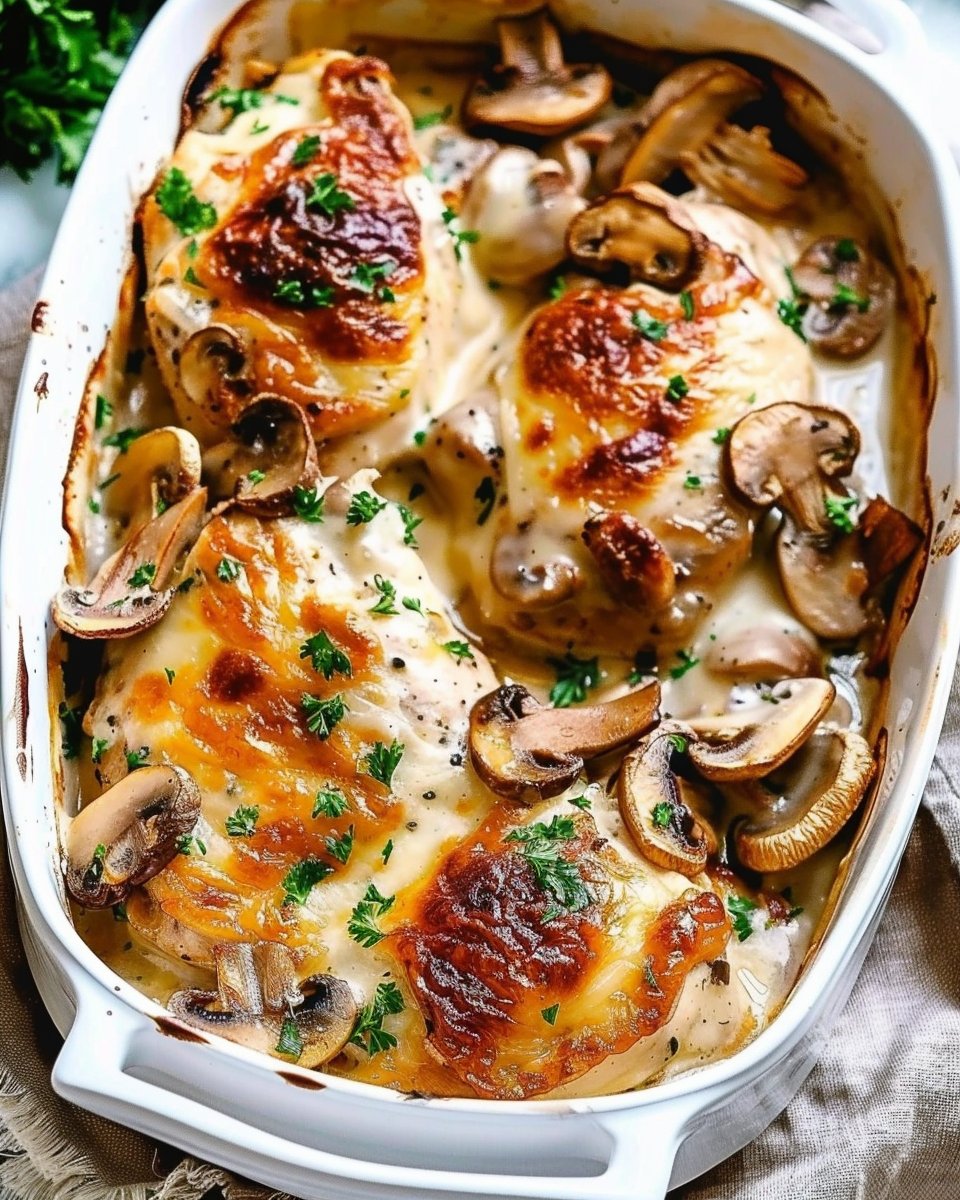 Oven Baked Chicken with Cheese and Mushrooms