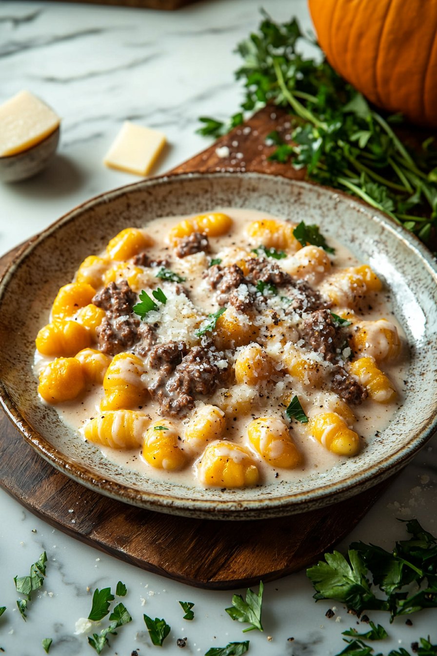 Creamy Beef Gnocchi with Pumpkin