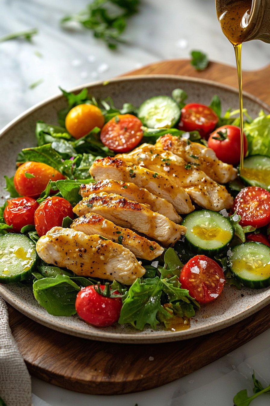 Luftgebackener Hähnchenstreifen-Salat mit Honig-Senf