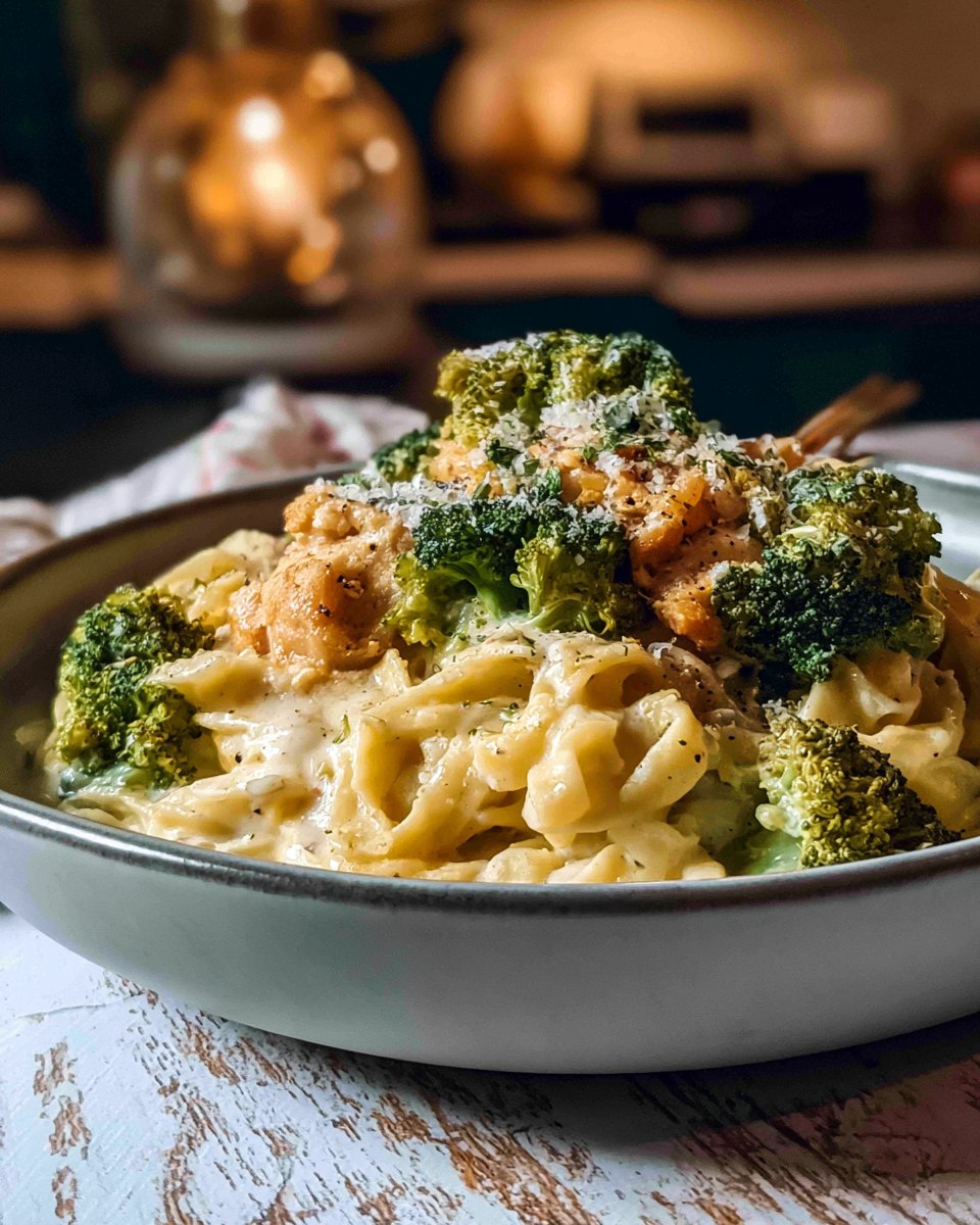 Chicken Broccoli Fettuccine Alfredo Easy Air Fryer Recipe