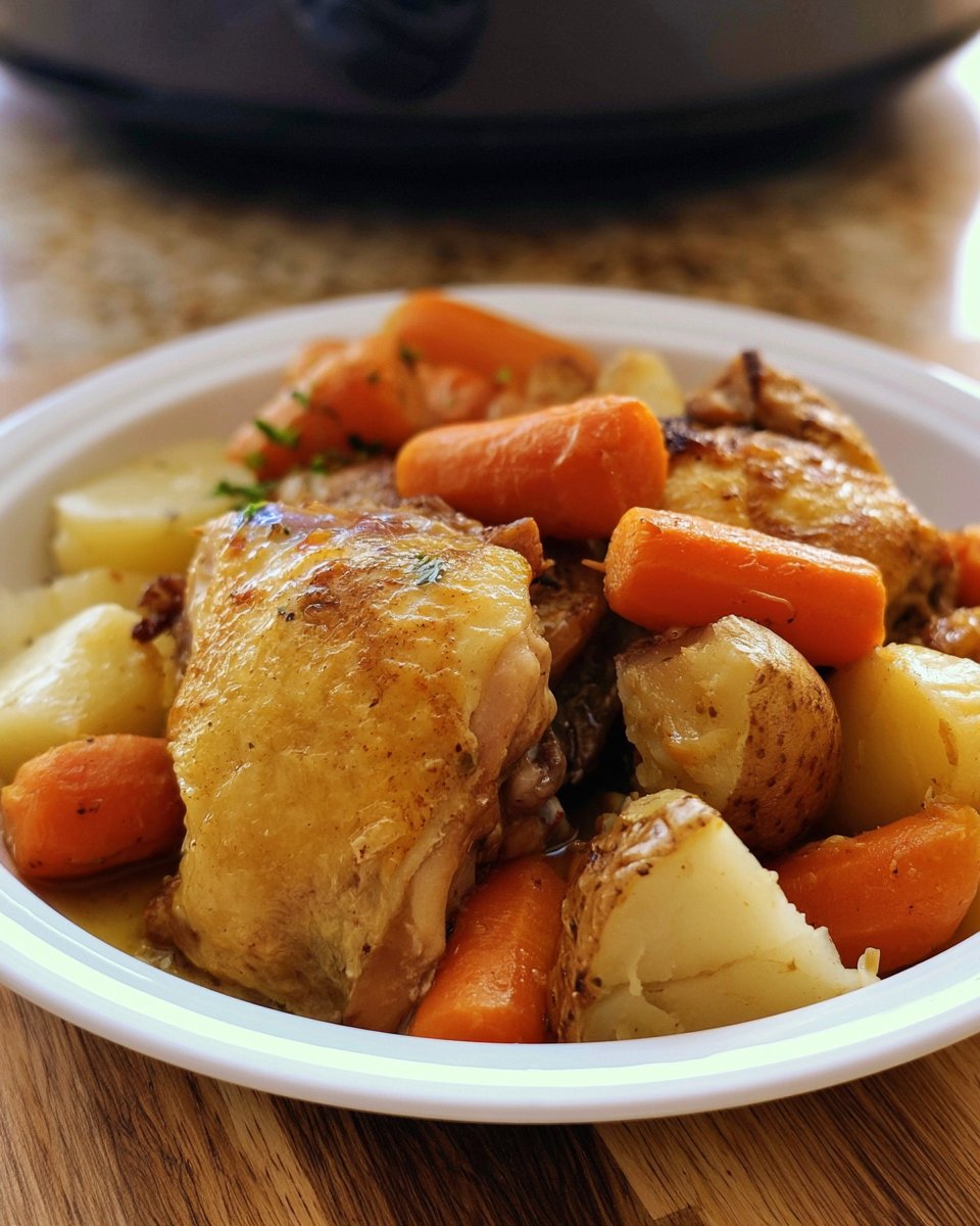 Slow Cooker Chicken Thighs with Potatoes and Carrots