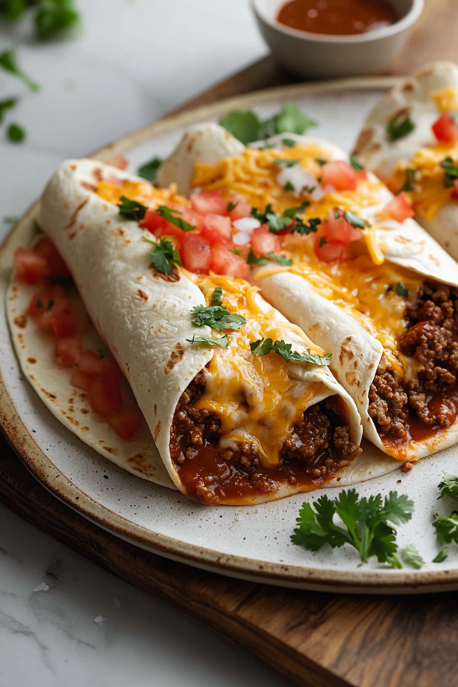 Smothered Ground Beef Burritos