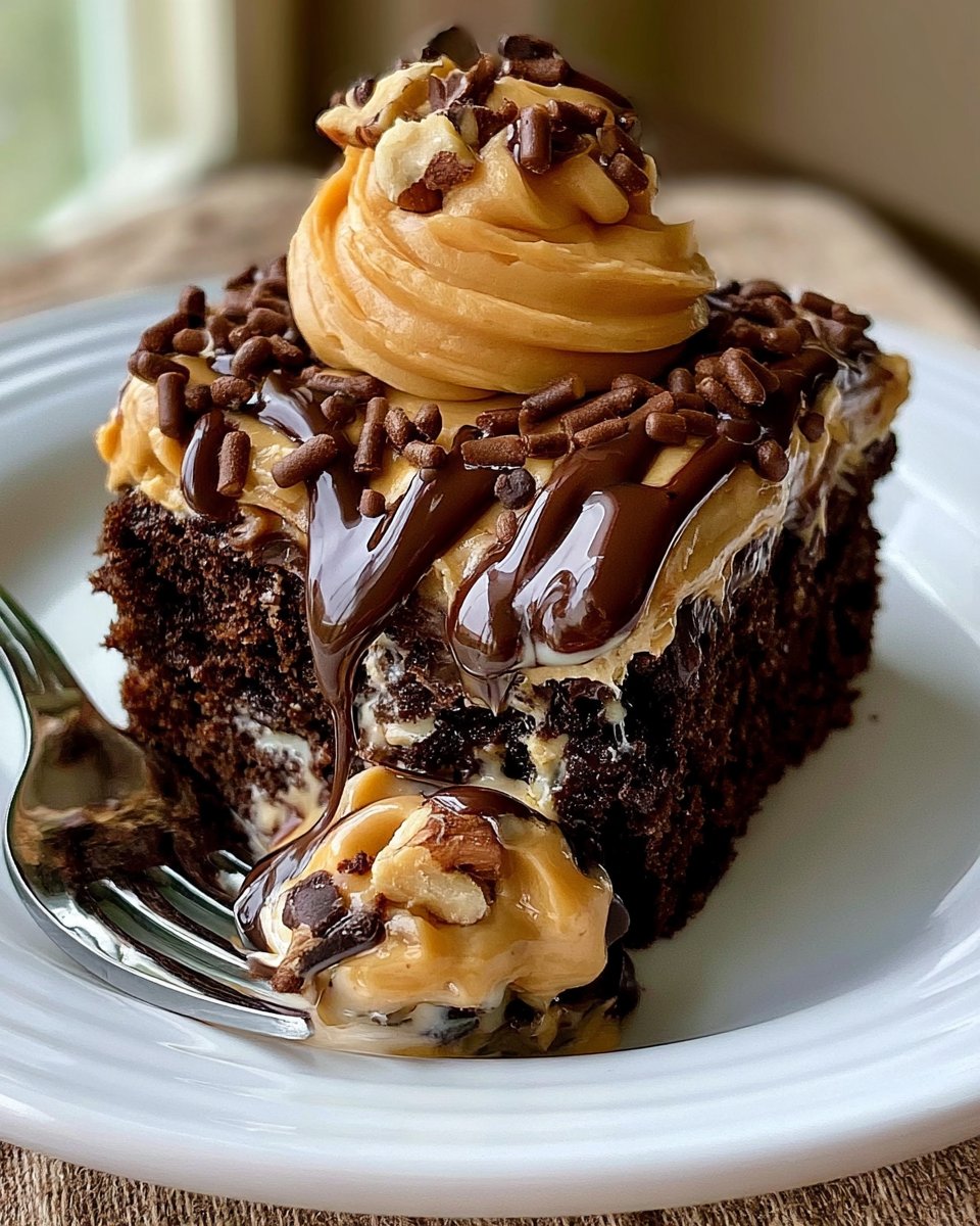Chocolate Peanut Butter Poke Cake
