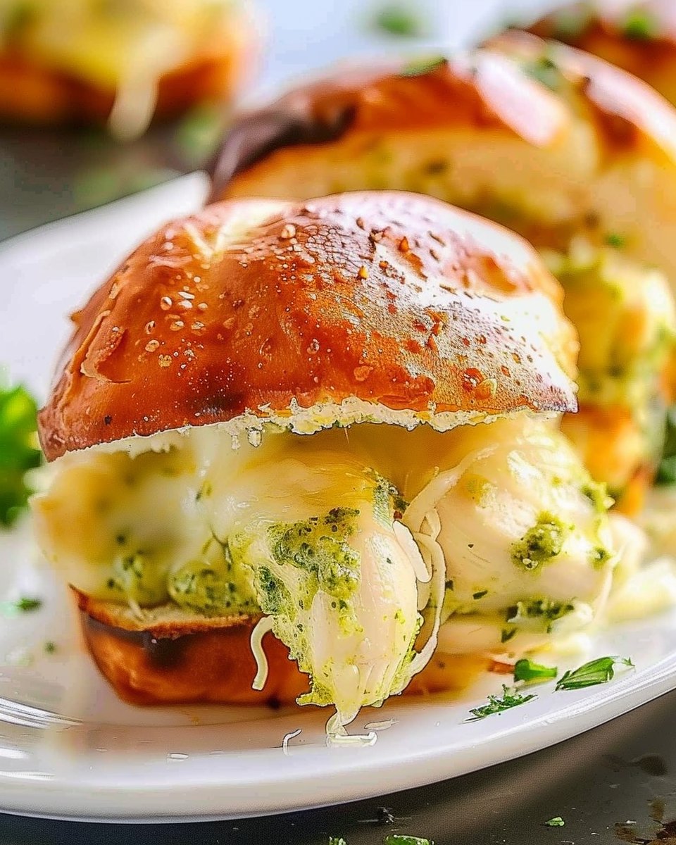 Cheesy Garlic Pesto Chicken Sliders