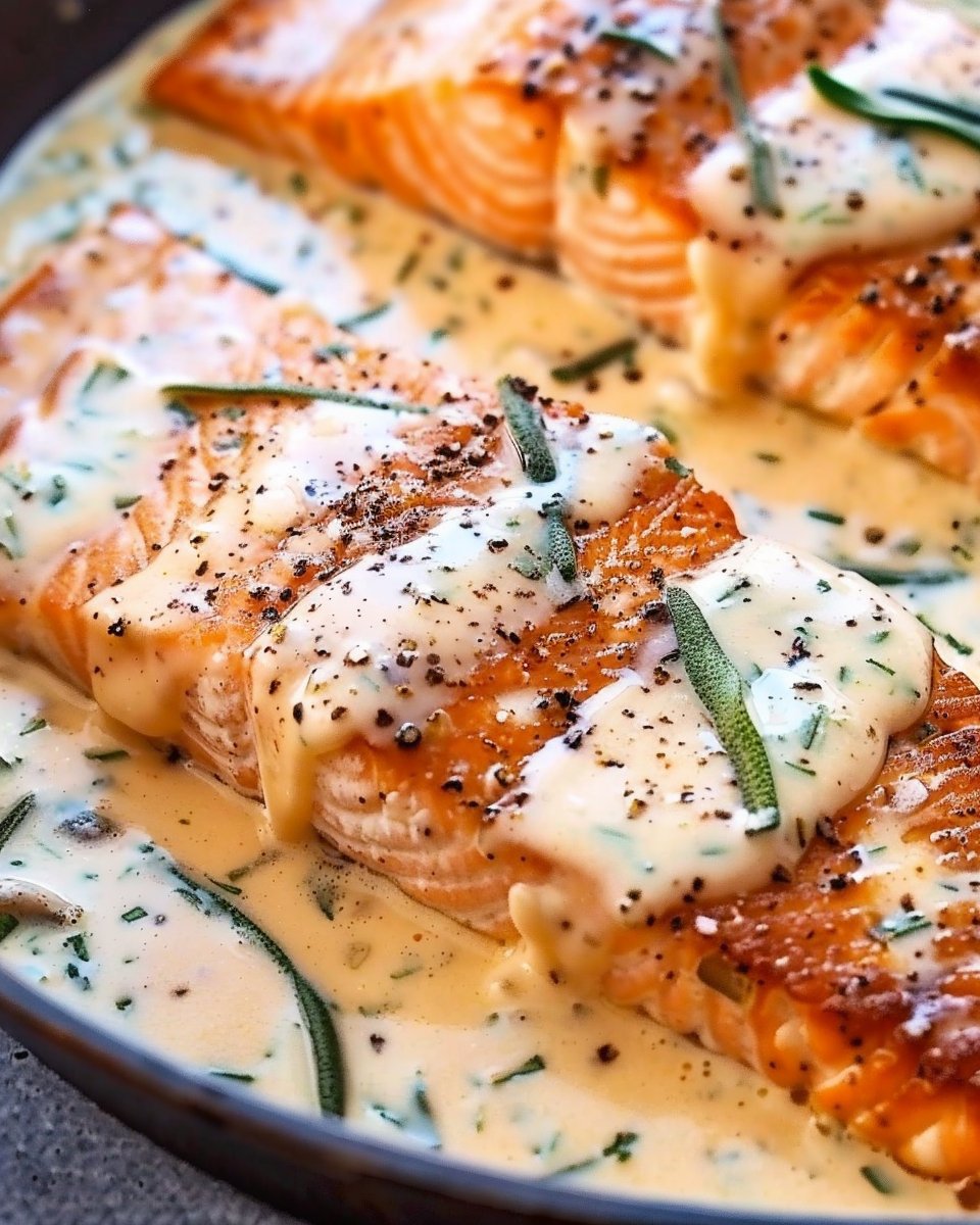 Pan Seared Salmon in Parmesan Cream Sauce