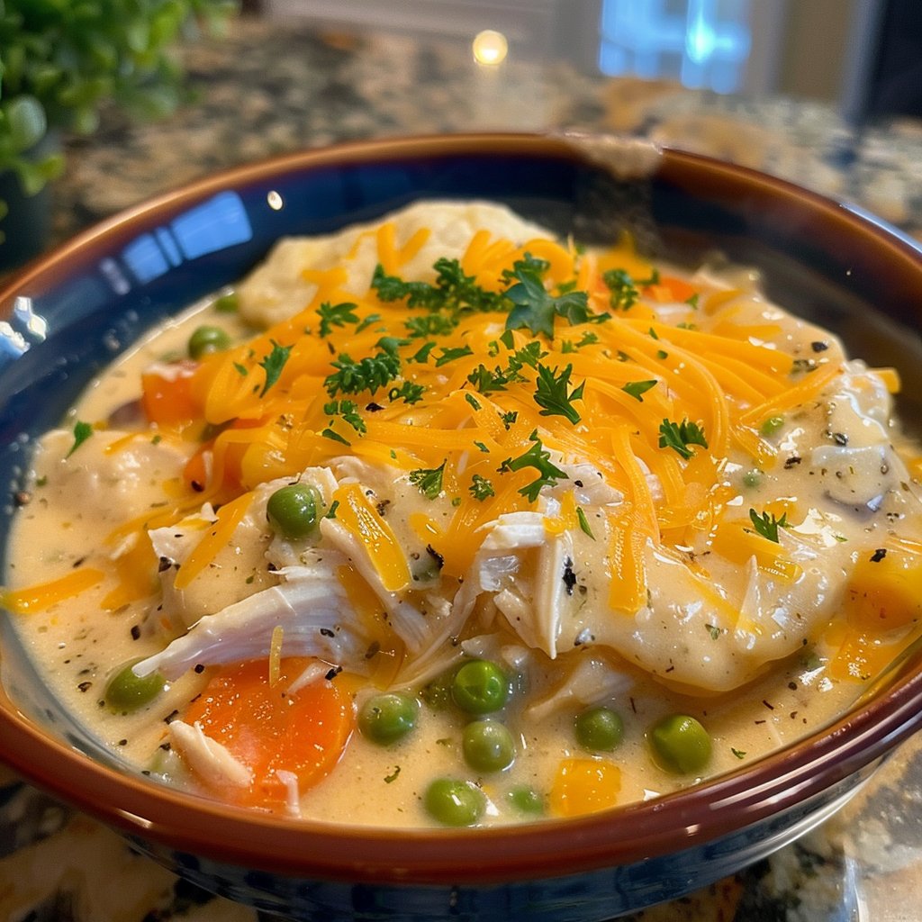 Crockpot Cheesy Chicken Pot Pie Recipe