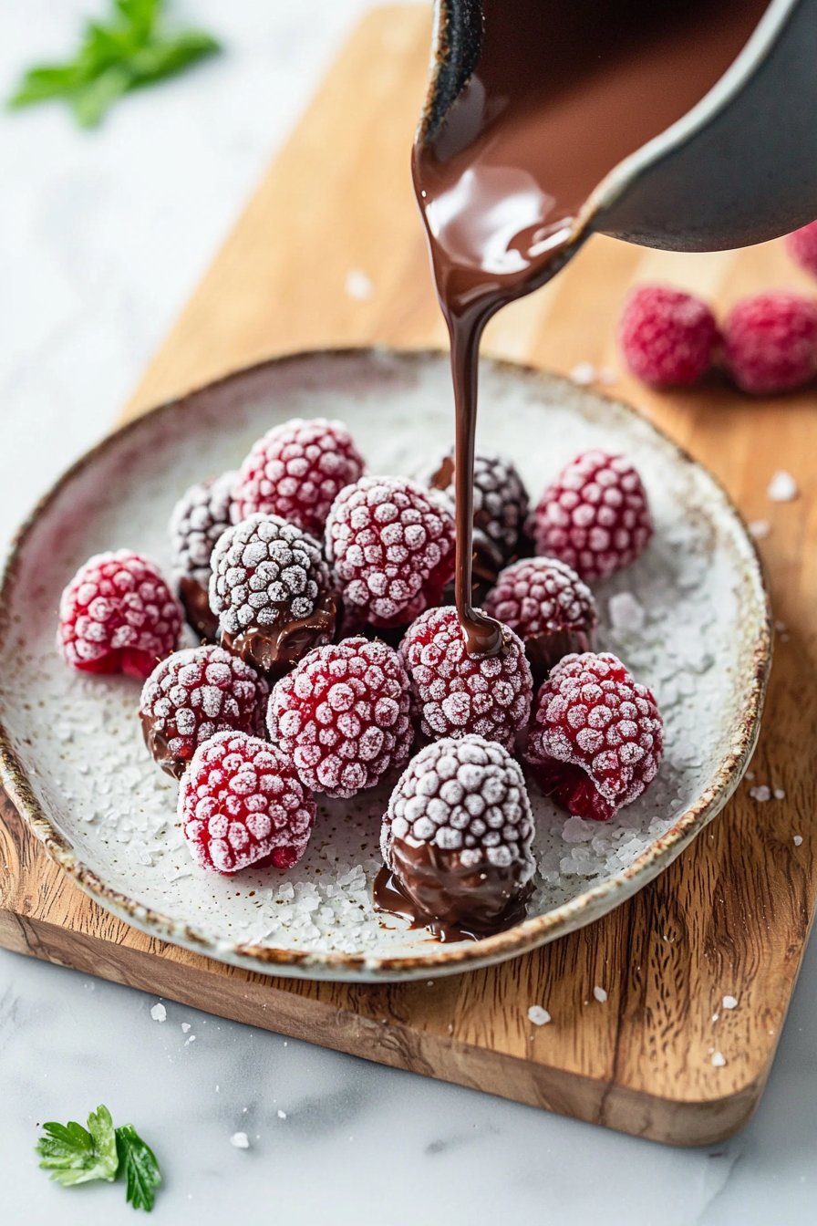 Gefrorene Schokoladenhimbeeren