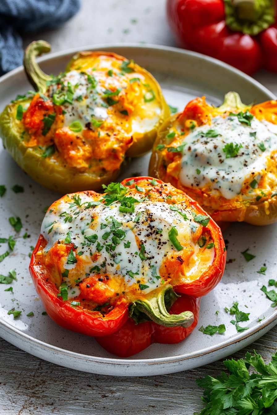 Buffalo Chicken Stuffed Peppers - Dairy Free &amp; Low Carb