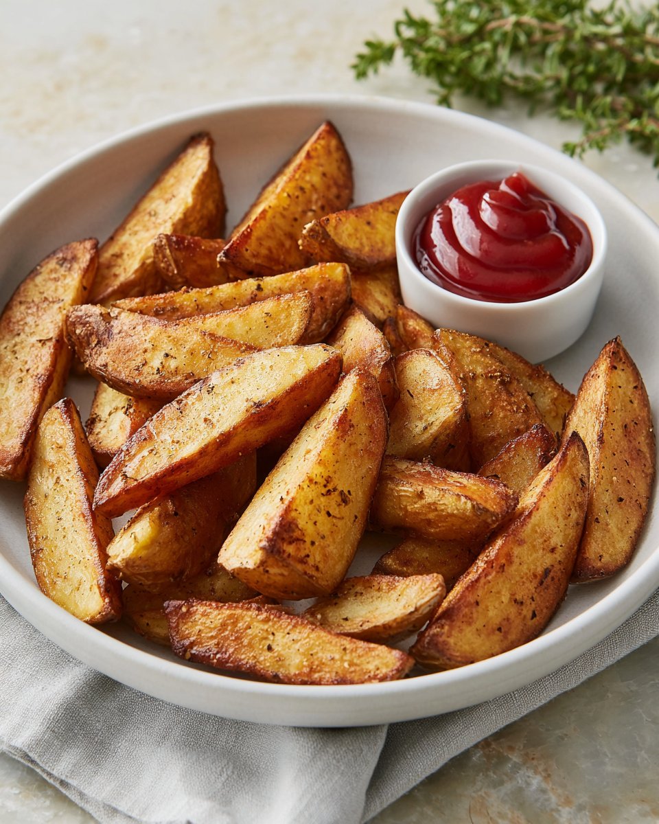 Fried potato wedges with low fat content