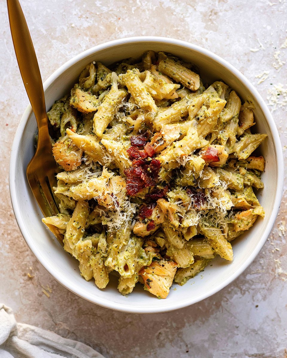 Grilled Chicken Pesto Pasta Bake