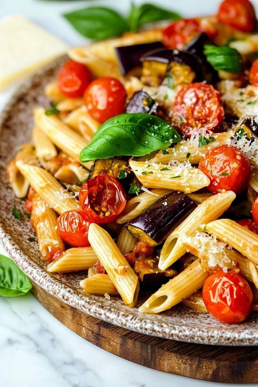 Flavorful Roasted Eggplant Tomato Penne Pasta