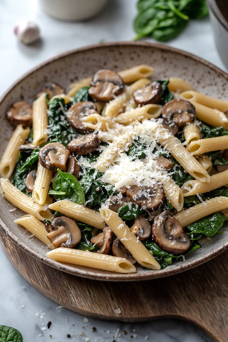 Parmesan Spinach Mushroom Pasta Skillet
