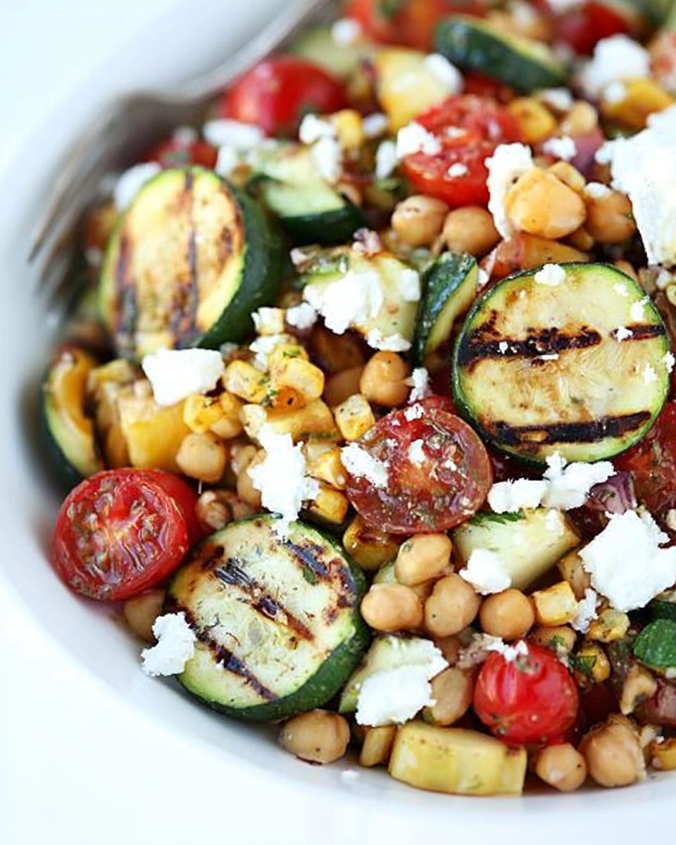 Grilled Zucchini, Chickpea, Tomato, and Goat Cheese Salad