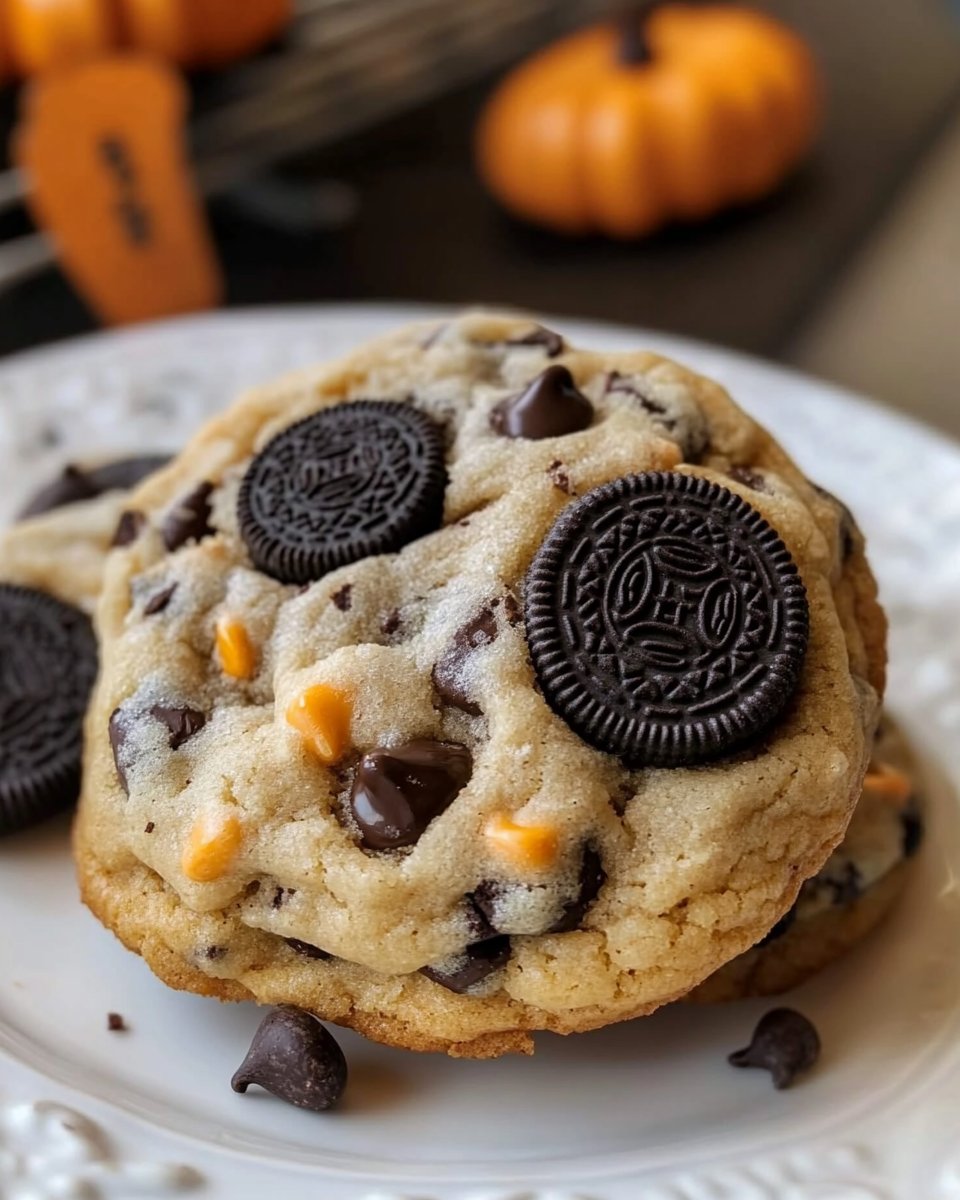 Halloween Oreo Stuffed Chocolate Chip Cookies