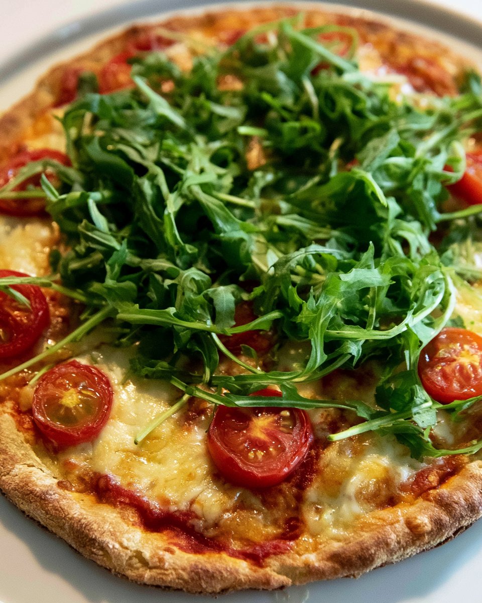 Pizza with cottage cheese and arugula