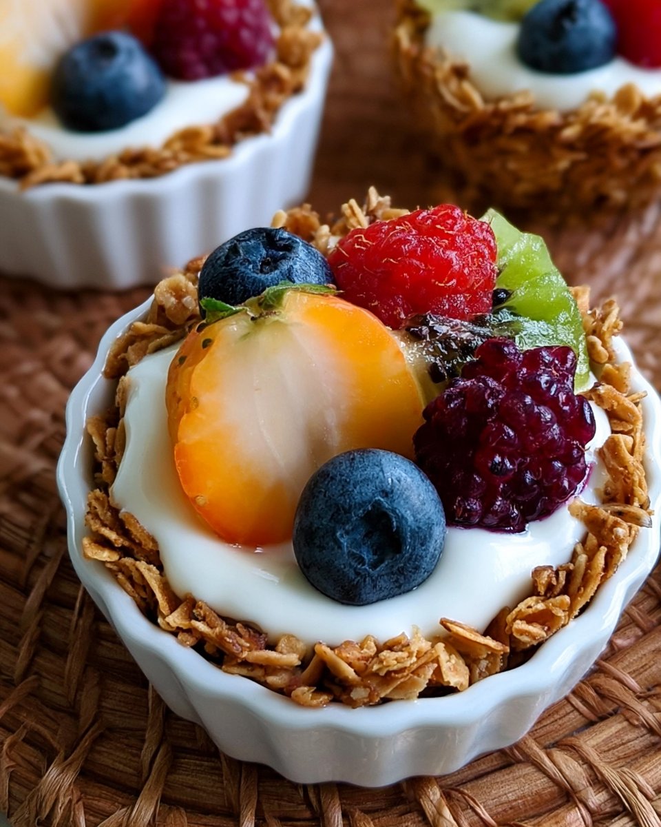 Healthy Breakfast Granola Cups with Fruit & Yogurt Filling
