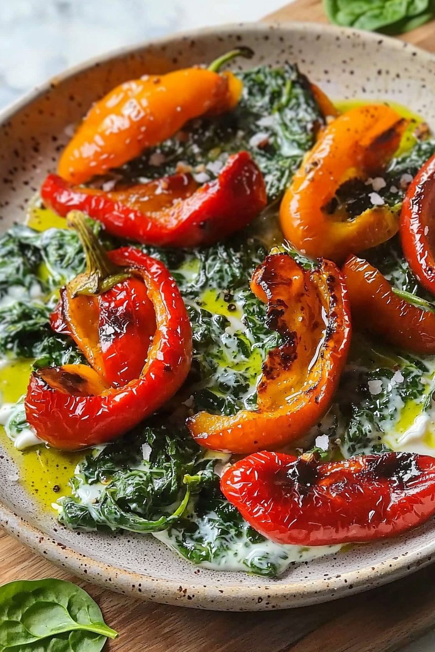 Roasted Peppers with Spinach Yogurt