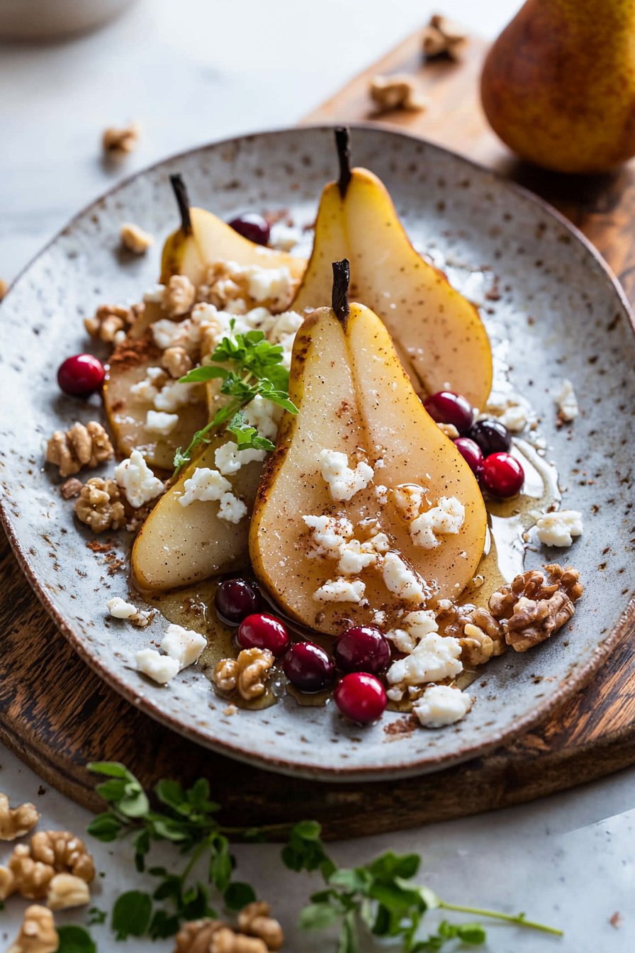 Baked Pears with Feta, Honey and Cranberries