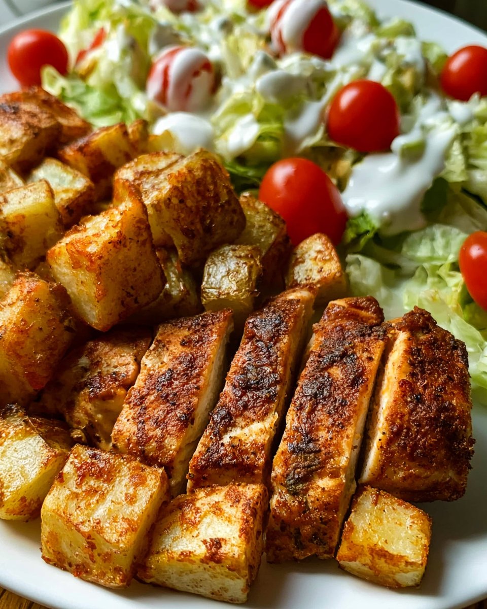 Golden Seared Chicken Plate with Crispy Potatoes & Creamy Salad