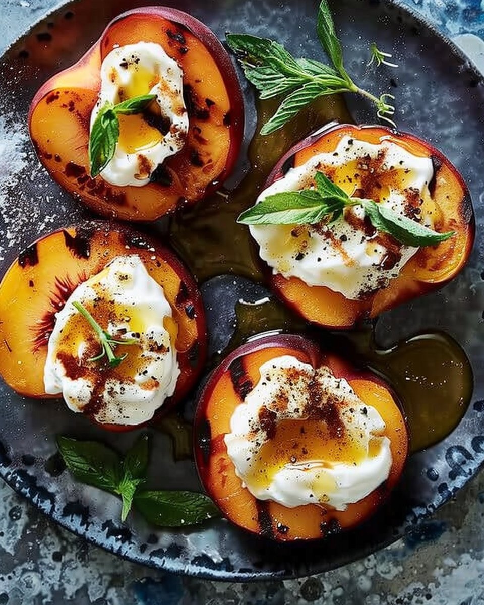 Grilled Peaches with Mascarpone and Honey