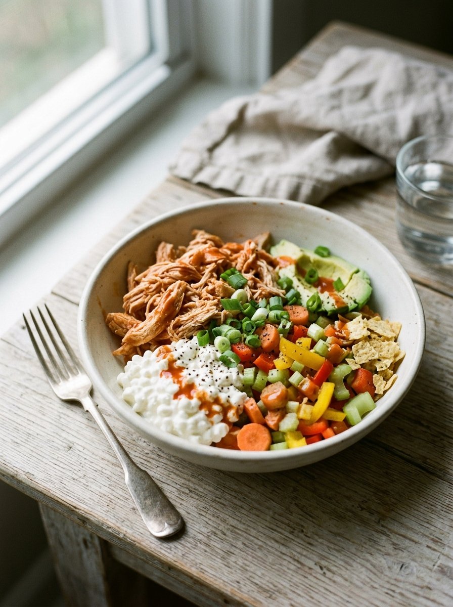 High Protein Buffalo Chicken and Cottage Cheese Bowl