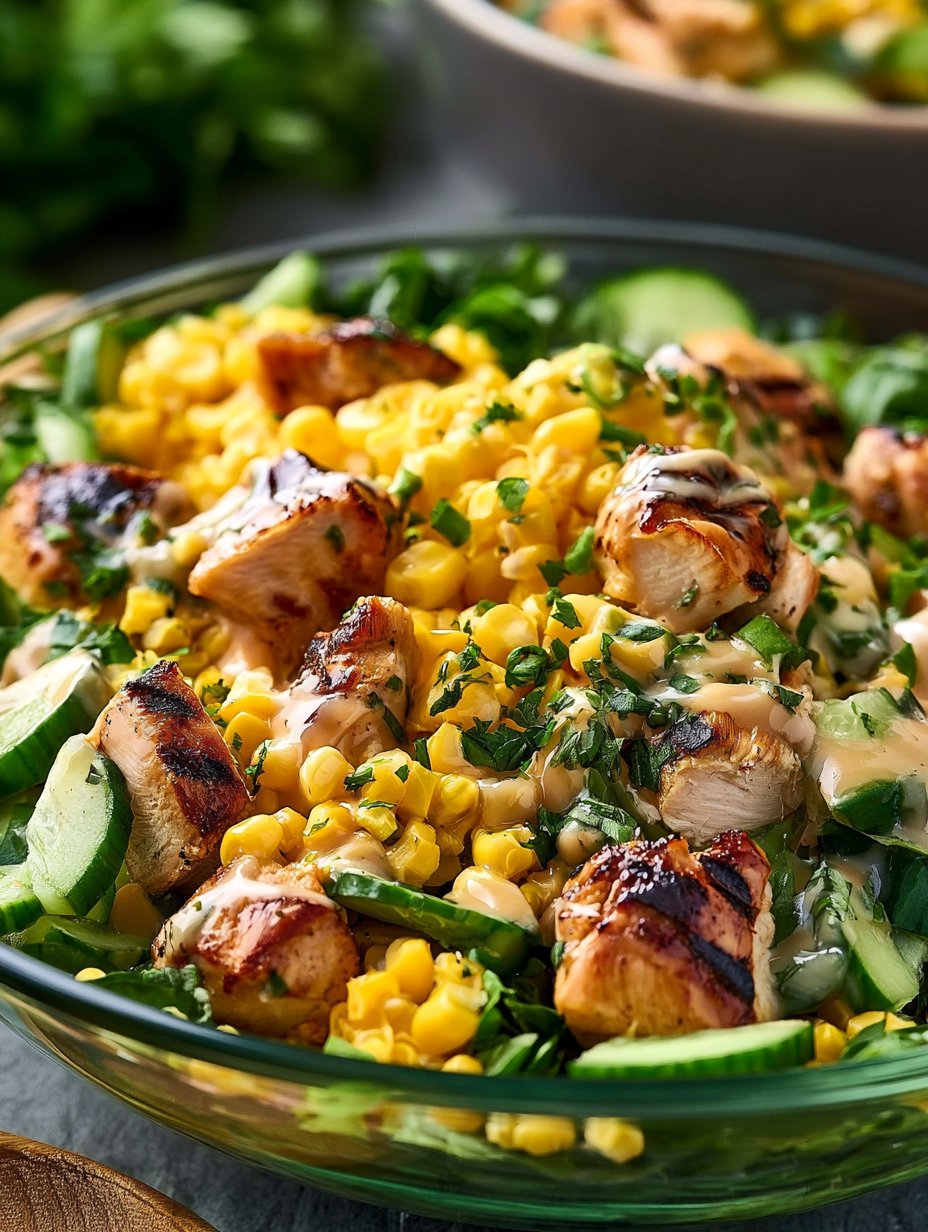 Ensalada de Pollo con Maíz Callejero y Pepino Cremoso: Una Increíble Receta Definitiva