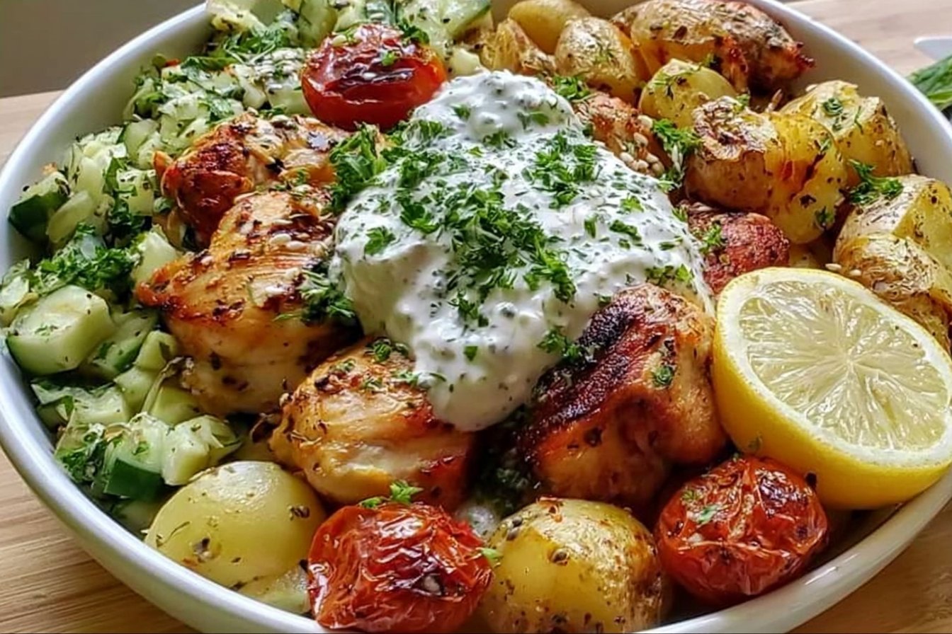 Mediterranean Sheet Pan Chicken and Potato Bowls