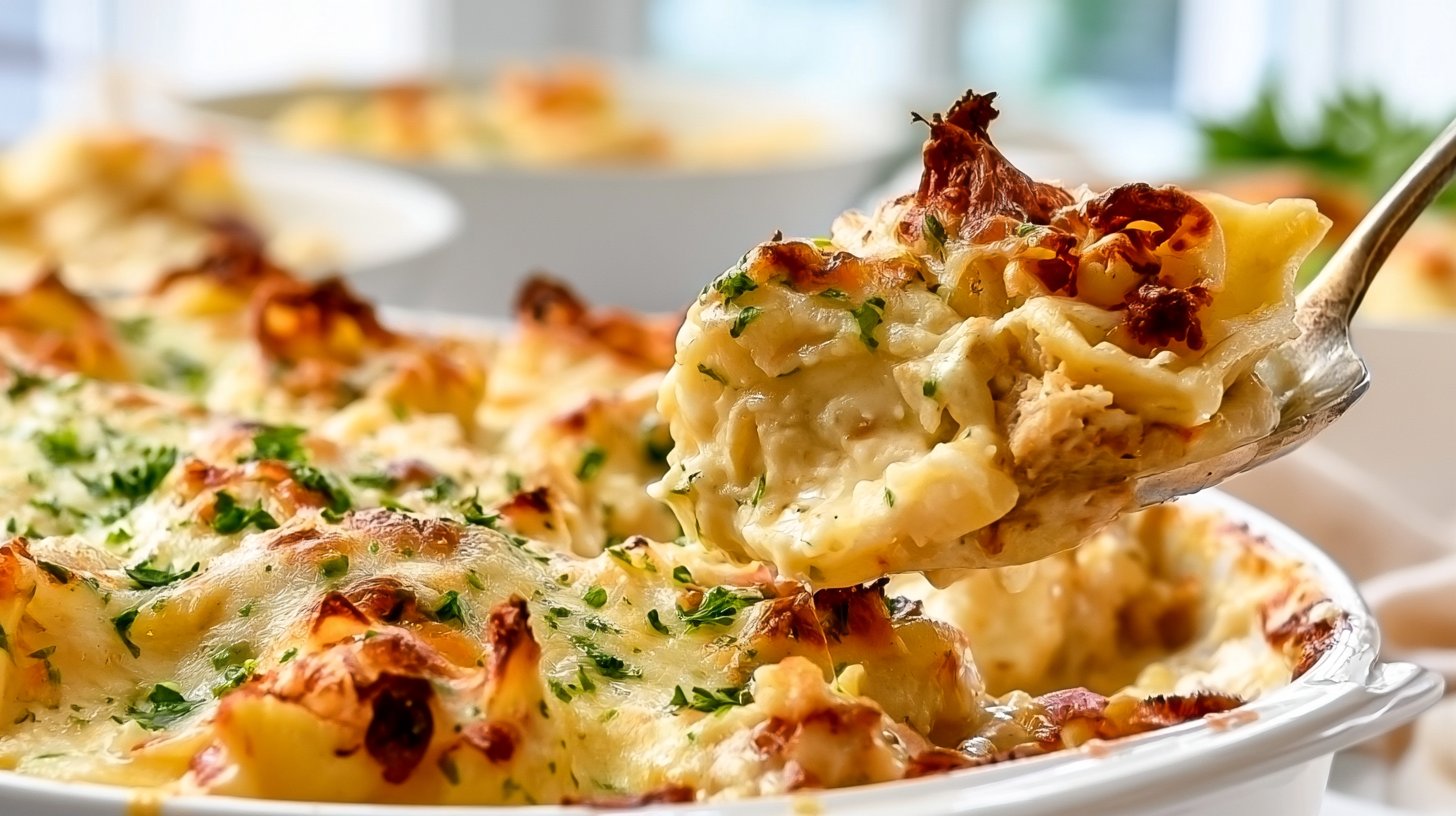 Chicken Alfredo Ravioli Bake