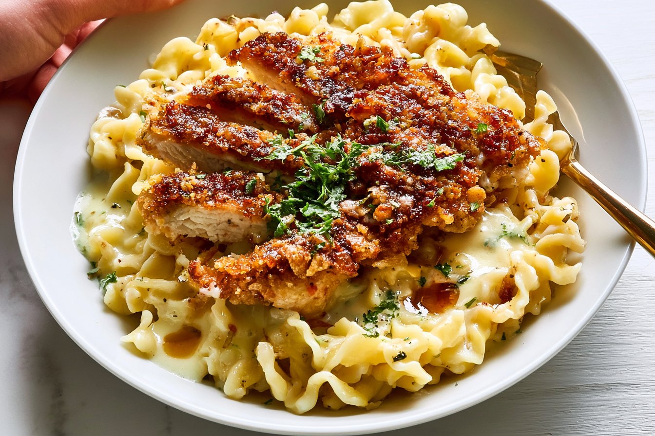 Crispy Parmesan Chicken With Creamy Lemon Pasta