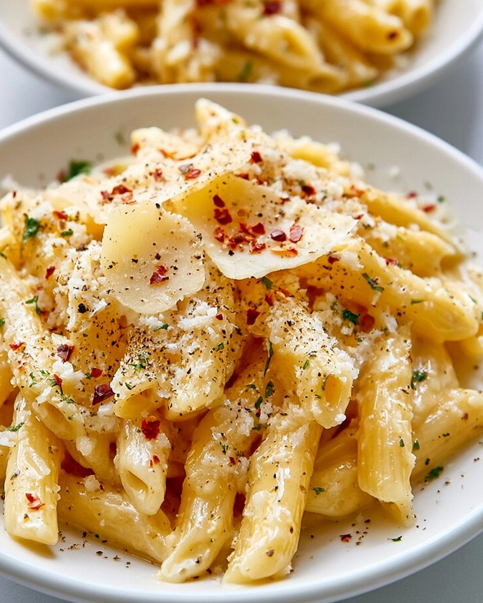 Ein Topf cremige Knoblauchpasta