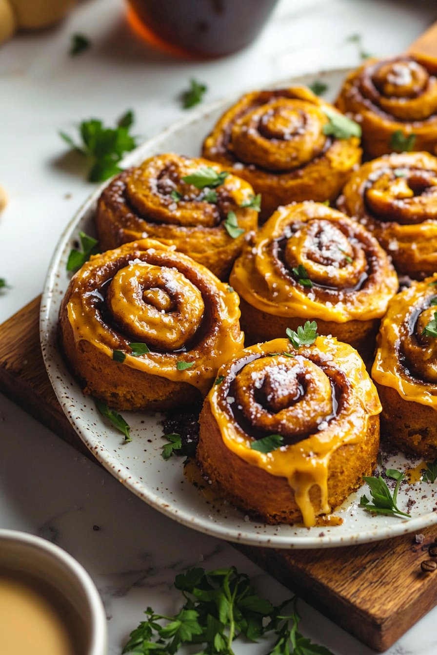 Pumpkin Cinnamon Rolls with Coffee Maple Frosting