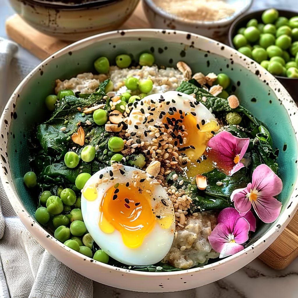 High-Fiber Savory Egg & Spinach Oatmeal Bowl