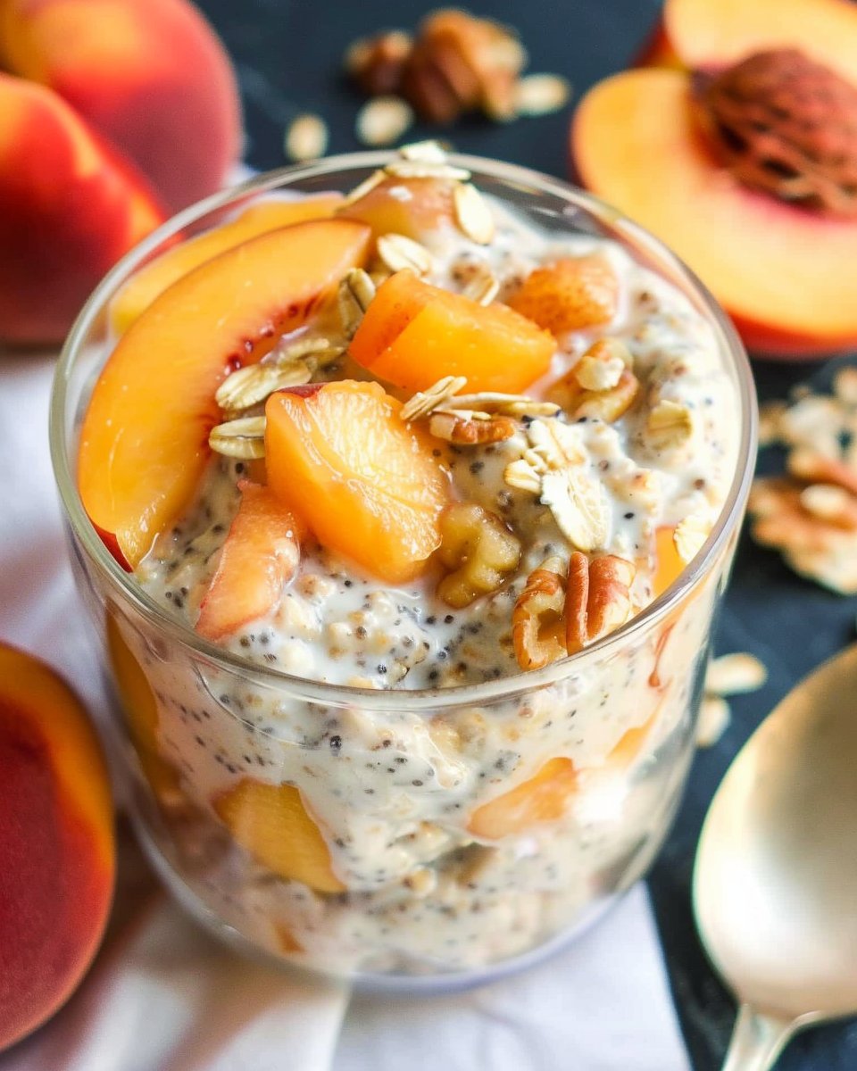 Easy Peach Overnight Oats with Greek Yogurt