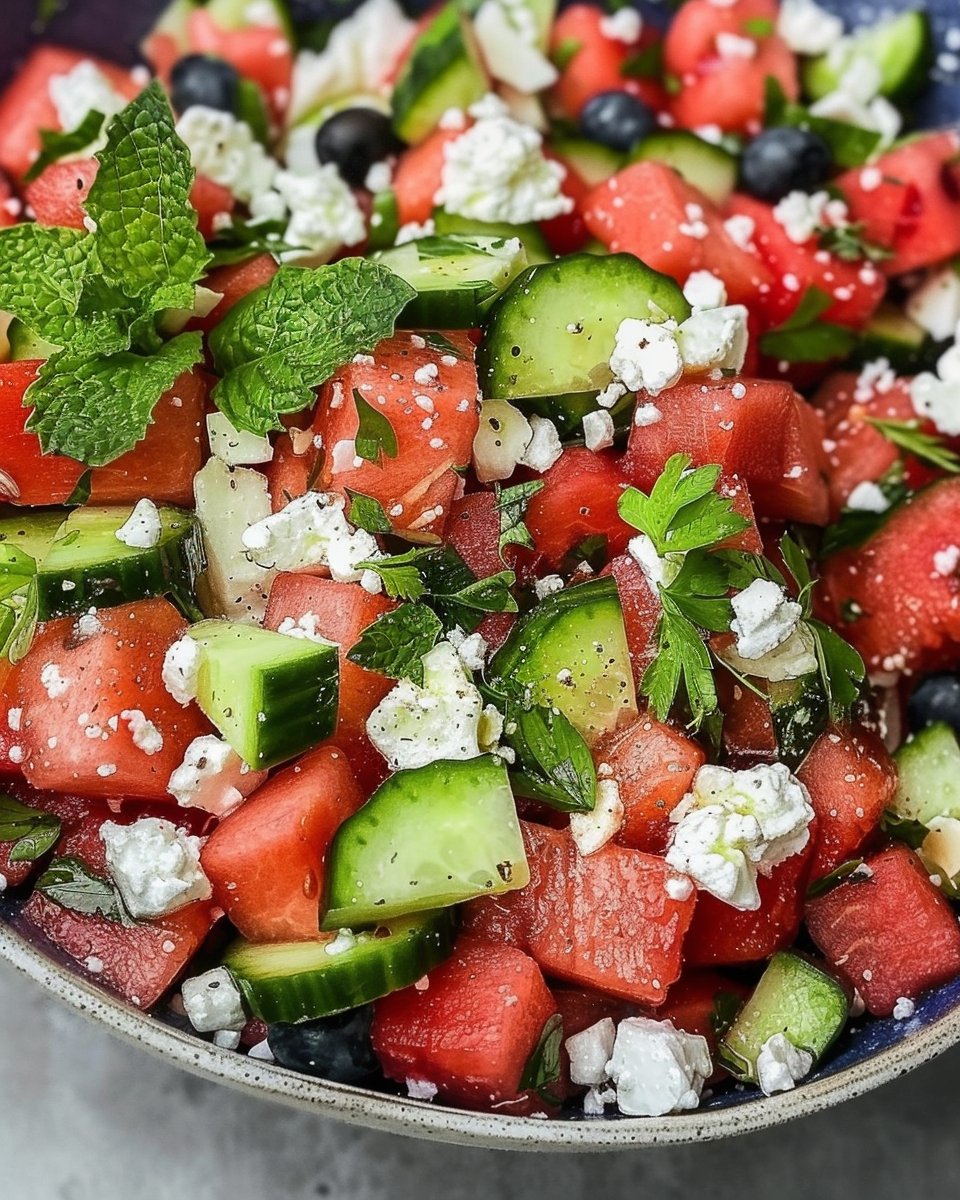 Watermelon Cucumber Feta Salad