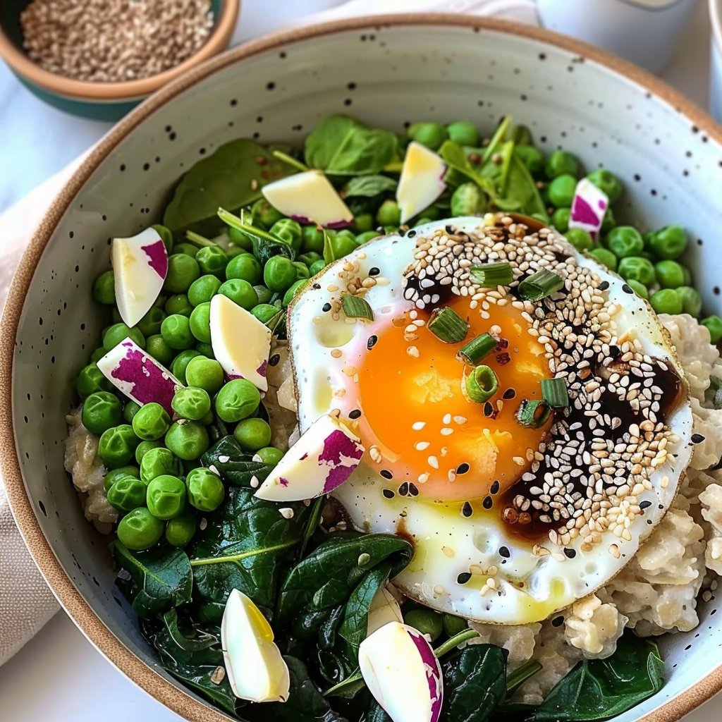 High-Fiber Savory Egg & Spinach Oatmeal Bowl