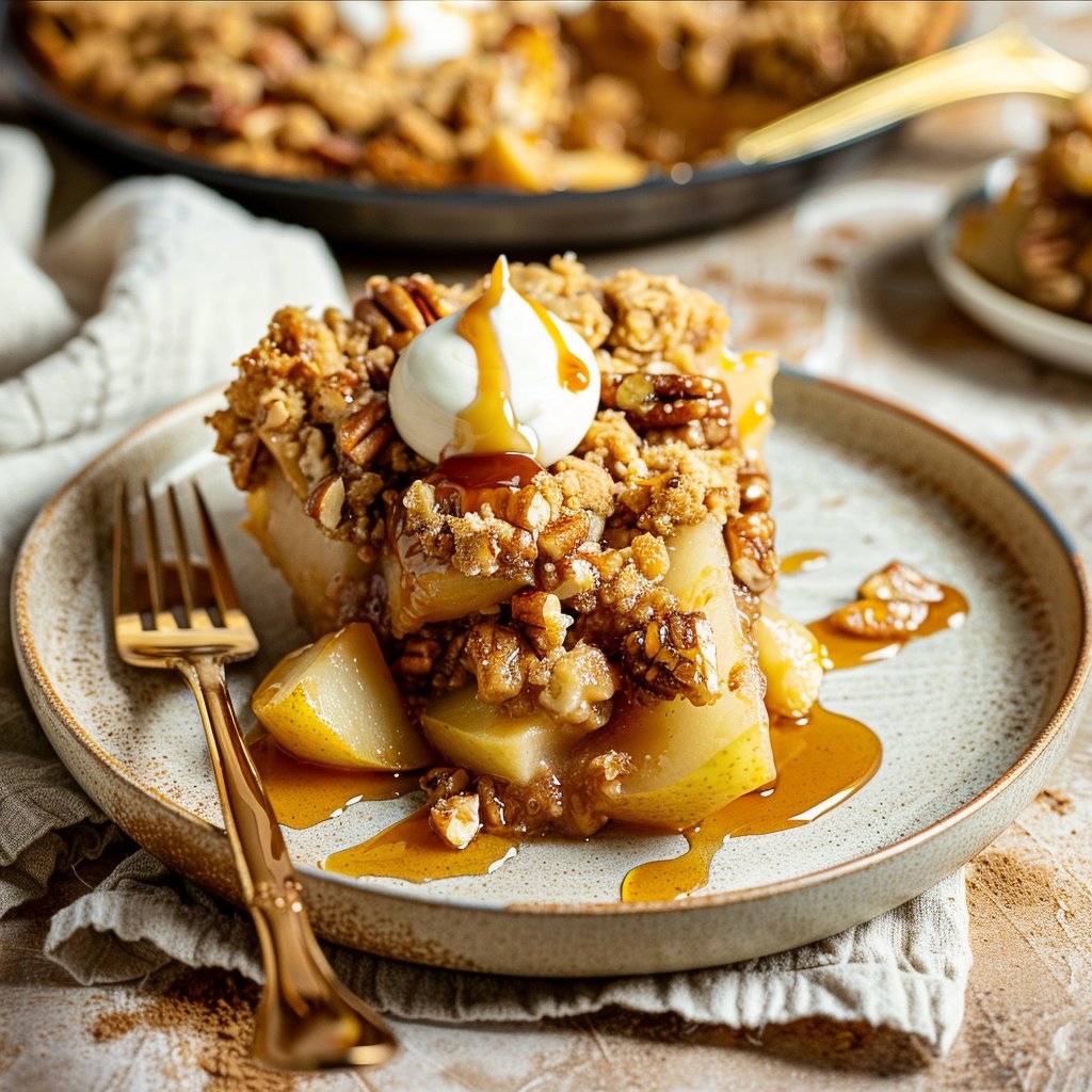 Pear, Pecan and Caramel Crumble