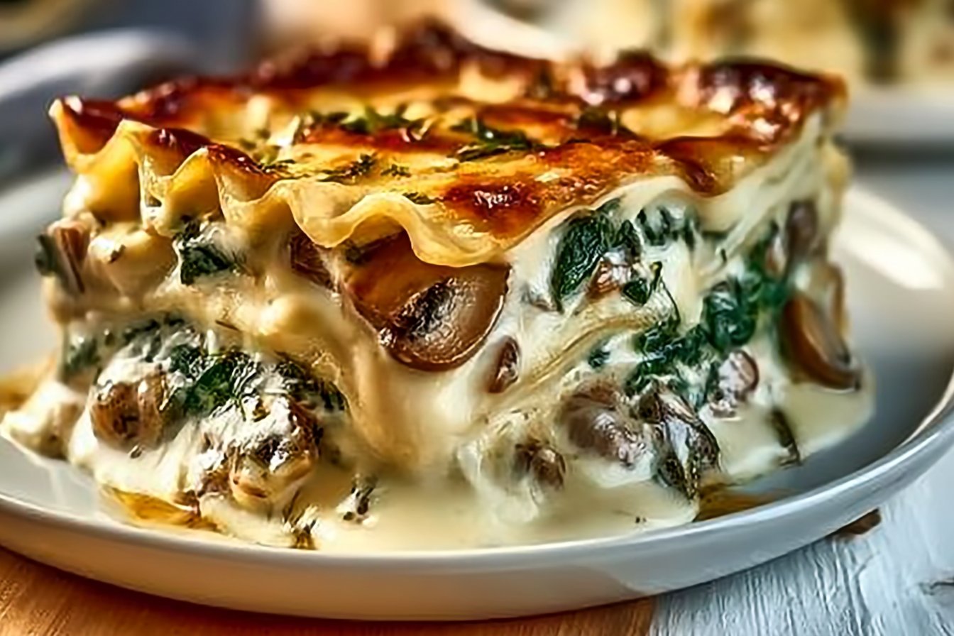 Easy Creamy Spinach Mushroom Lasagna